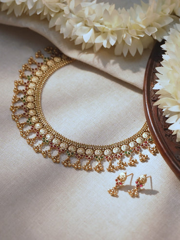 Temple Grace Green-Pink Golden Necklace Set