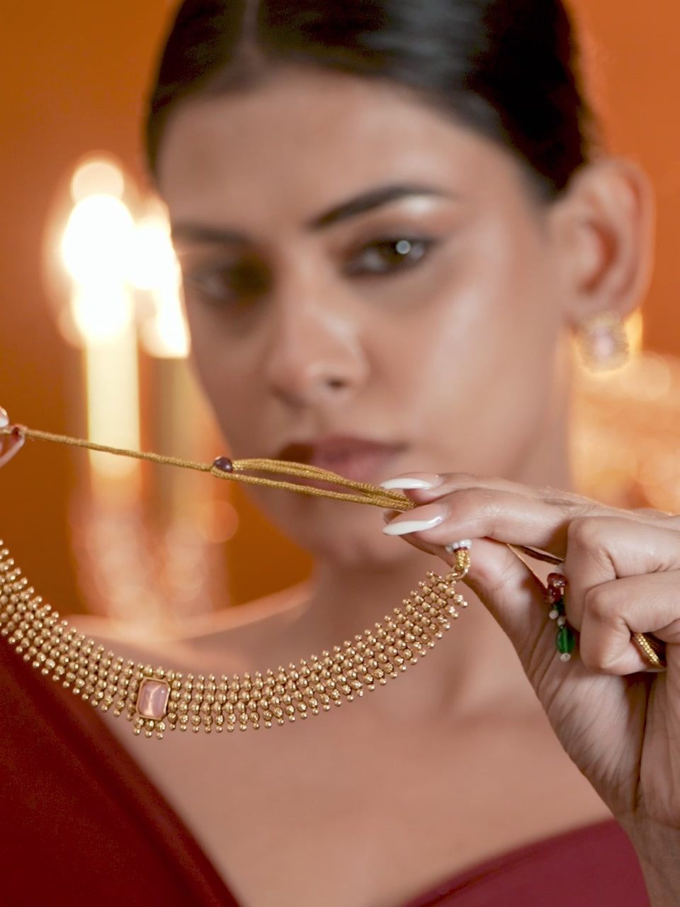 Pink Accented Gold Choker Set