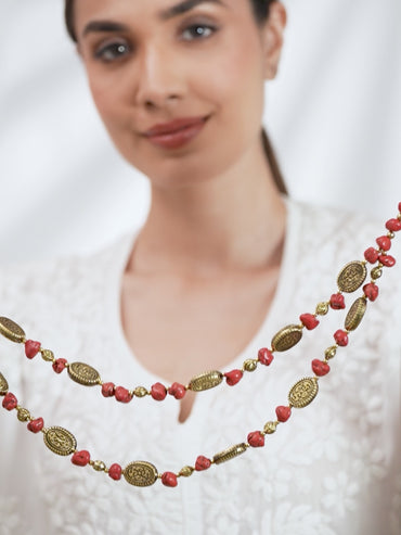 Divine Red Beaded Gold Plated Layered Necklace