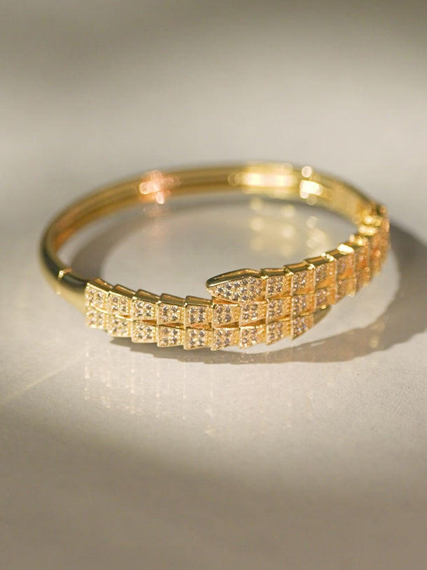 Rubans 22K Gold-Plated Luxurious Pave-Set Cubic Zirconia Openable Bracelet