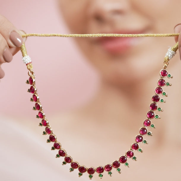 Rubans Gold plated faux ruby and emerald necklace set