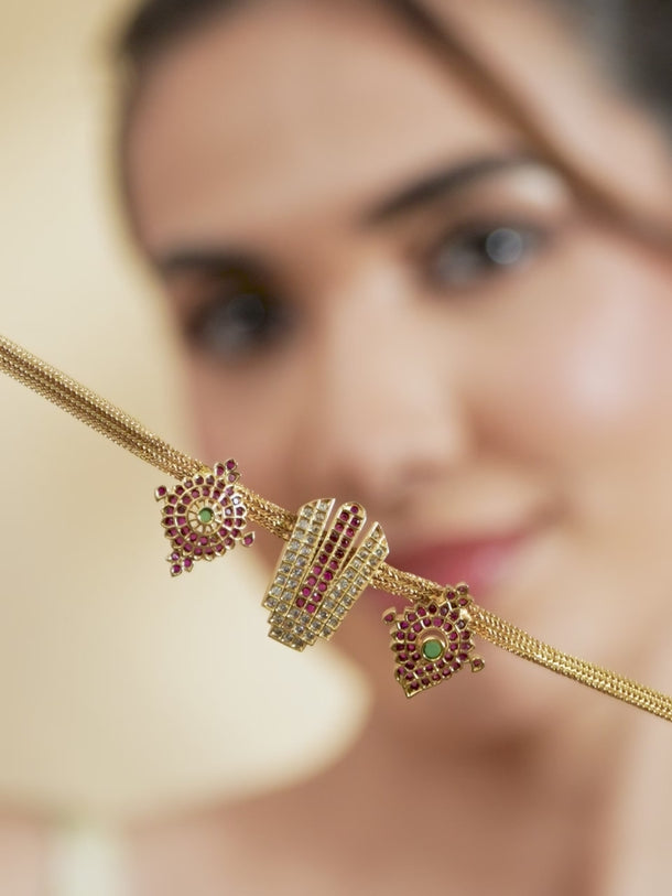 Rubans 22K Gold Plated Necklace Set With Studded AD Design