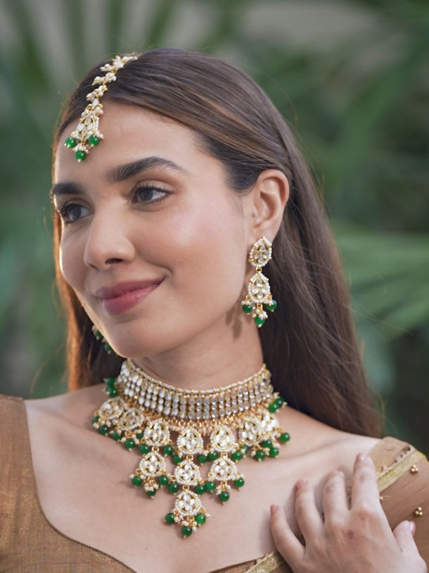 Luxe Green Beads Bridal Necklace