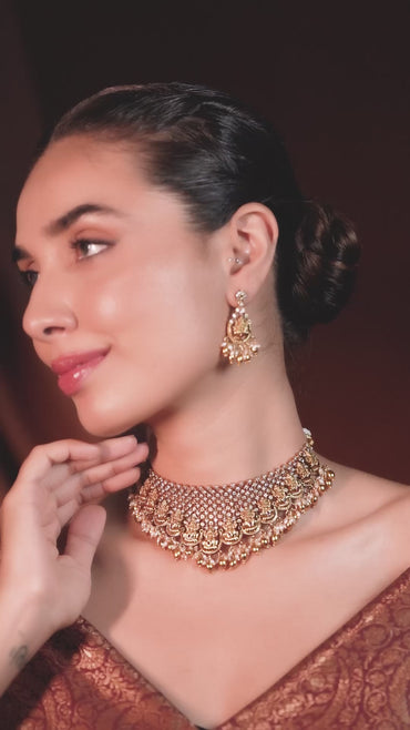 Laxmi Motif Choker Set with American Diamond Zirconia