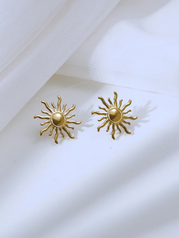 Demifine 18K Gold Plated Stainless steel Sun Stud Earrings