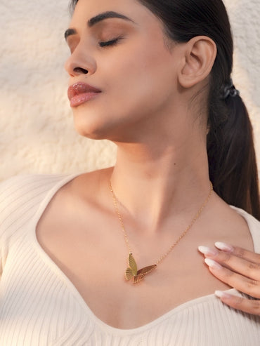 Gold Toned Butterfly Pendant For Women