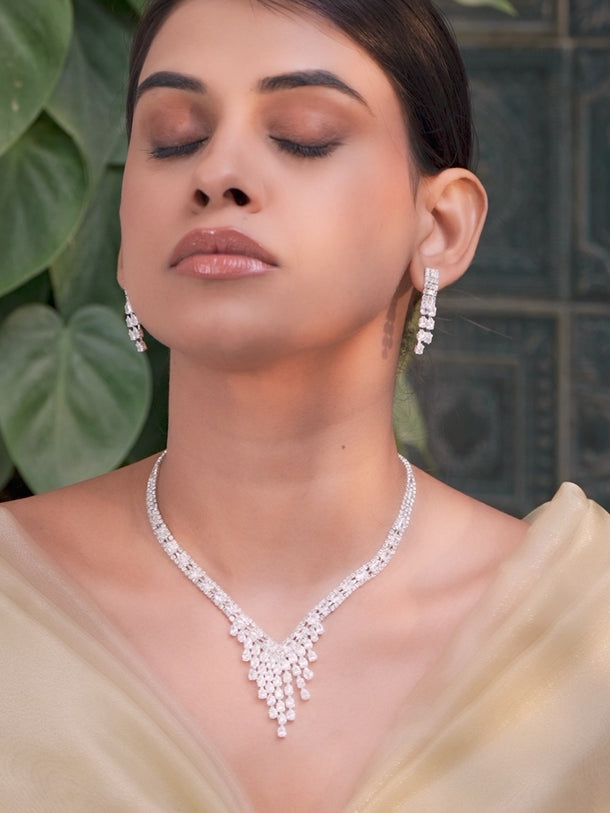 Studded Necklace Set In American Diamond Zirconia