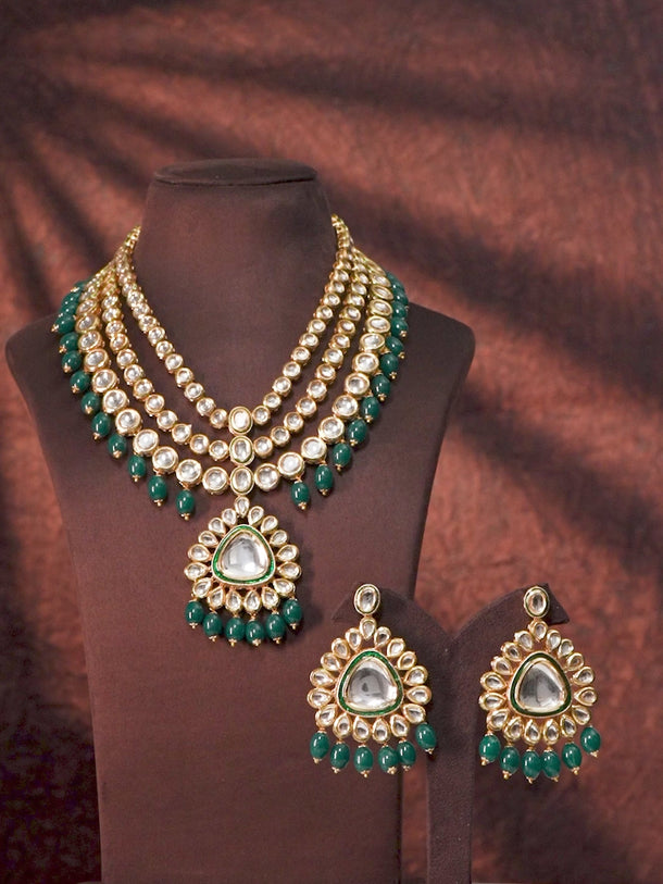 Kundan & Green Beads Necklace Set
