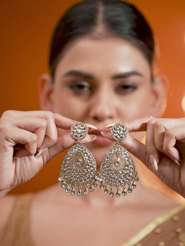 Rubans 22K Gold-Plated Kundan Studded Handcrafted Chandelier Earrings with Kundan Droplets