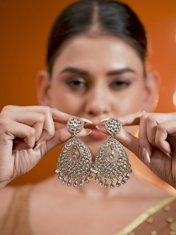 Rubans 22K Gold-Plated Kundan Studded Handcrafted Chandelier Earrings with Kundan Droplets