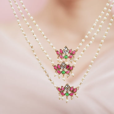 Luminous Red Green Pendant Set Kundan