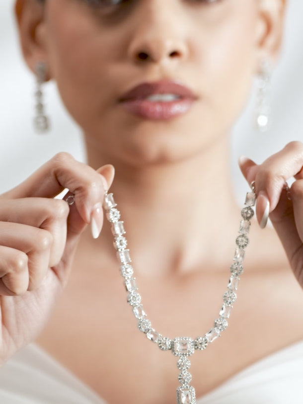 White Cubic American Diamond Zirconia Necklace Set