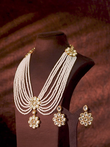 Queen's Reflection Pearl Kundan Necklace Set