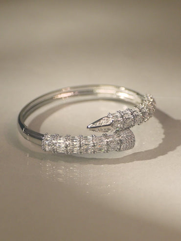 Rubans Rhodium-Plated Baguette-Cut Cubic Zirconia Openable Serphant Bracelet