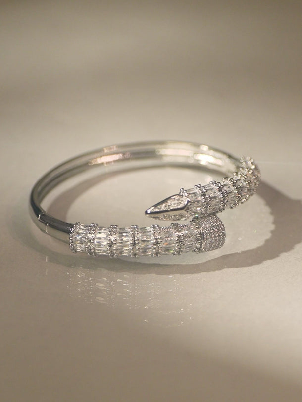 Rubans Rhodium-Plated Baguette-Cut Cubic Zirconia Openable Serphant Bracelet