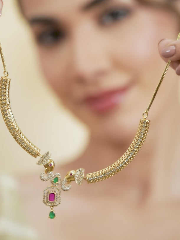 Elephant Motif American Diamond Zirconia Necklace Set