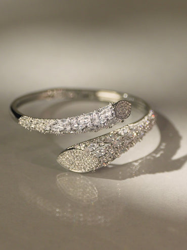 Rubans Rhodium-Plated Cubic Zirconia Studded Adjustable Openable Bracelet