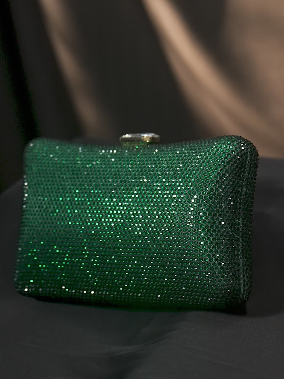 Rubans Green With Dazzling Crystal Zirconia Embellished Contemporary Clutch handbag