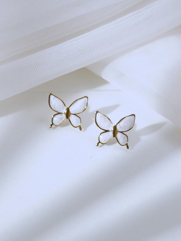Demifine 18K Gold Plated Stainless steel White Butterfly Charm Studs Earrings