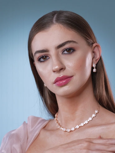 Rubans Rose Gold-Plated White AD-Studded Jewellery Set