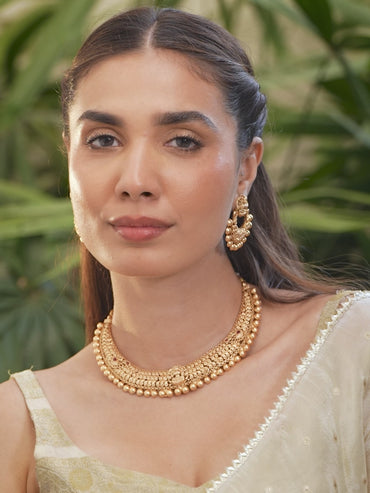 Rubans 24K Gold Plated Matt Finish Necklace Set With Beautiful Design