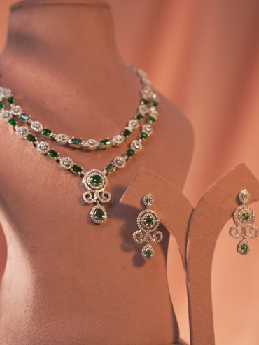 American Diamond Zirconia Green Necklace Set