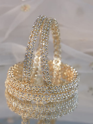 Rubans Set of 4 18K Gold-Plated Dazzling AD Studded Handcrafted Premium Bangles for Women