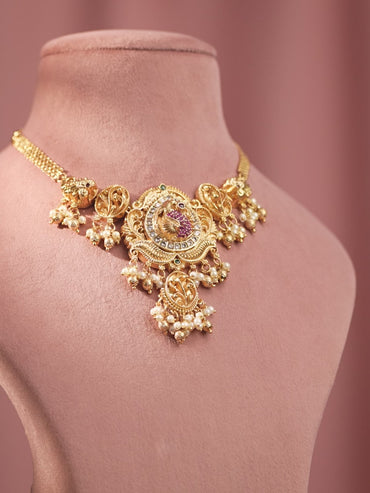 Gold Beads American Diamond Zirconia Necklace Set