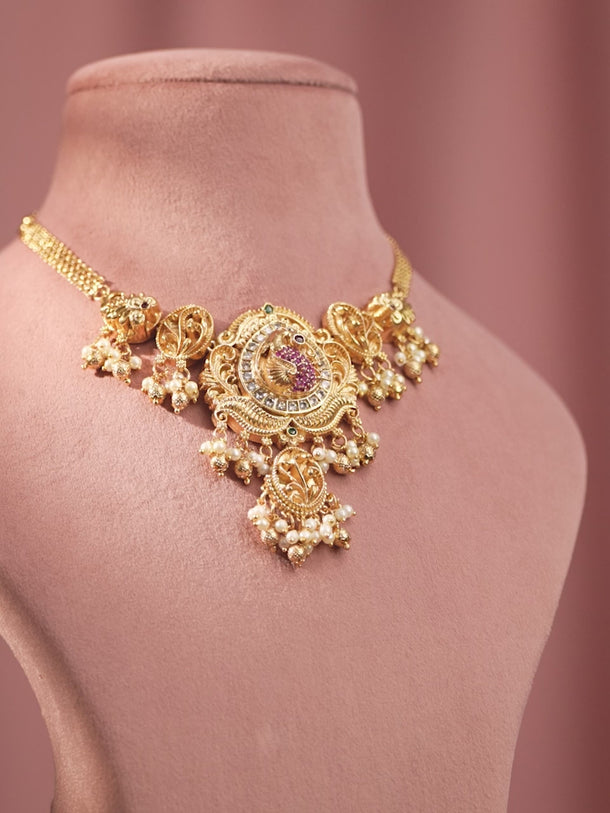 Gold Beads American Diamond Zirconia Necklace Set