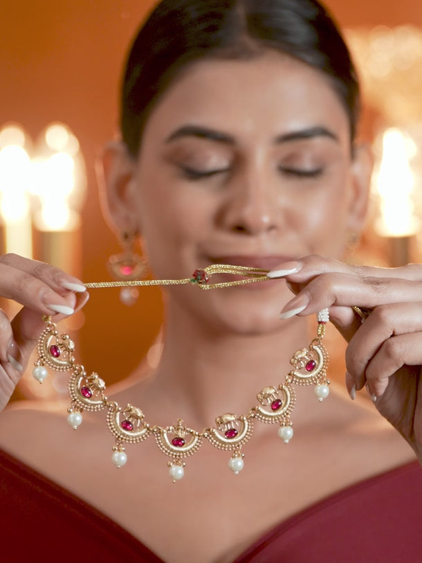 Half Moon Pearl Drop Golden Necklace Set