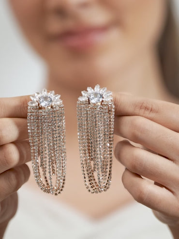 Floral Symphony American Diamond Zirconia Statement Earrings