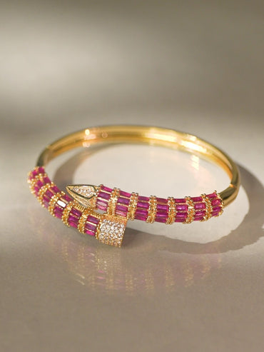 Rubans 22K Gold-Plated Snake Design Luxurious Bracelet with Ruby & Cubic Zirconia