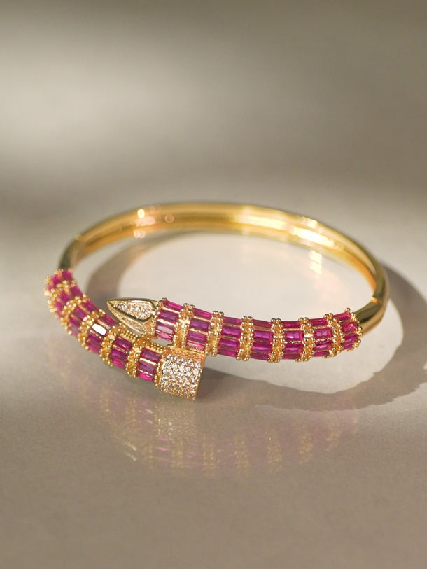 Rubans 22K Gold-Plated Snake Design Luxurious Bracelet with Ruby & Cubic Zirconia