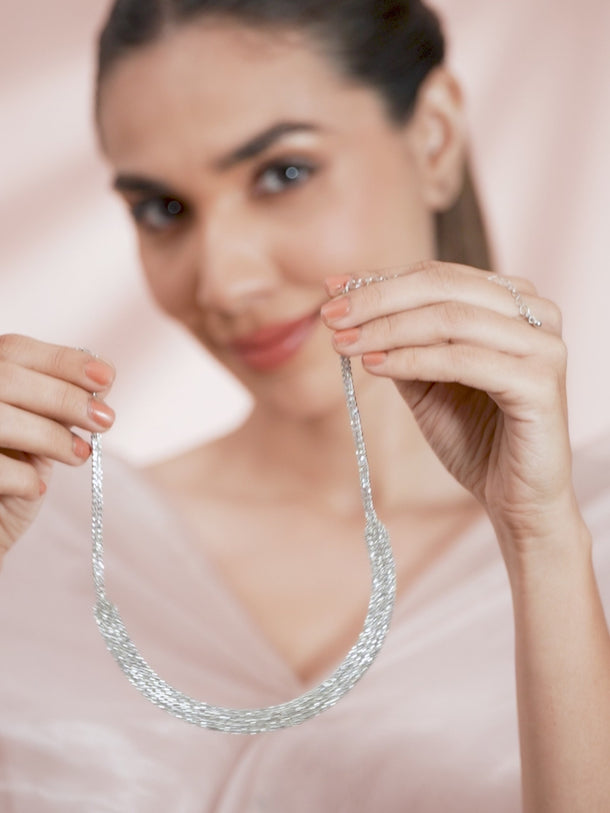 Rubans Silver Toned Handcrafted Rhinestone Necklace