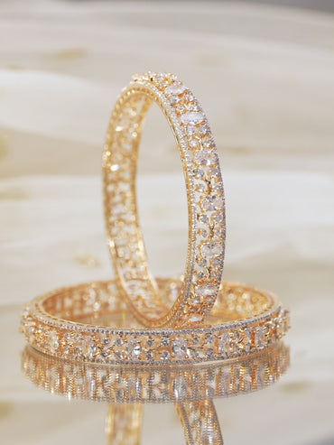 Rubans Set of 2, 22K Gold-Plated Dual-Tone Cubic Zirconia Studded Handcrafted Premium Bangles (Copy)