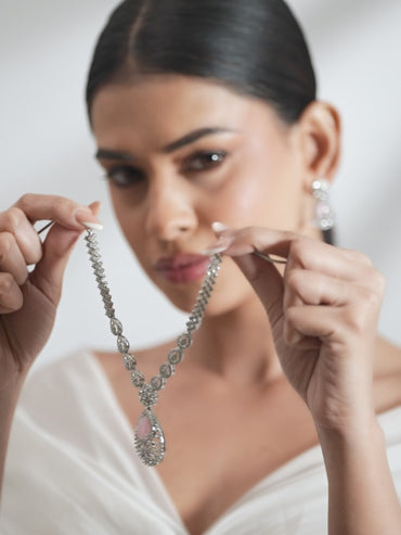 Pink American Diamond Zirconia Necklace Set