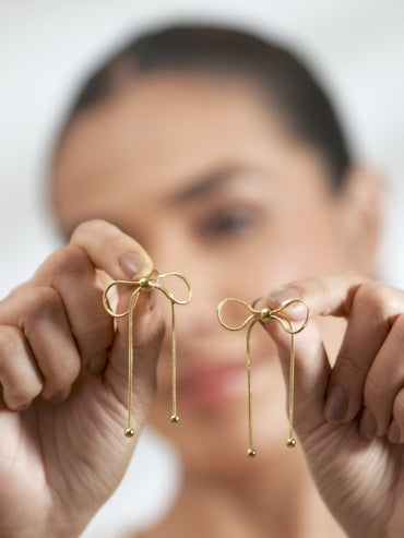 Golden Ribbon Drop Earrings