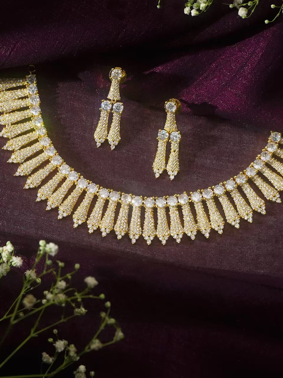 Rubans Gold Plated Handcrafted AD Studded Necklace Set
