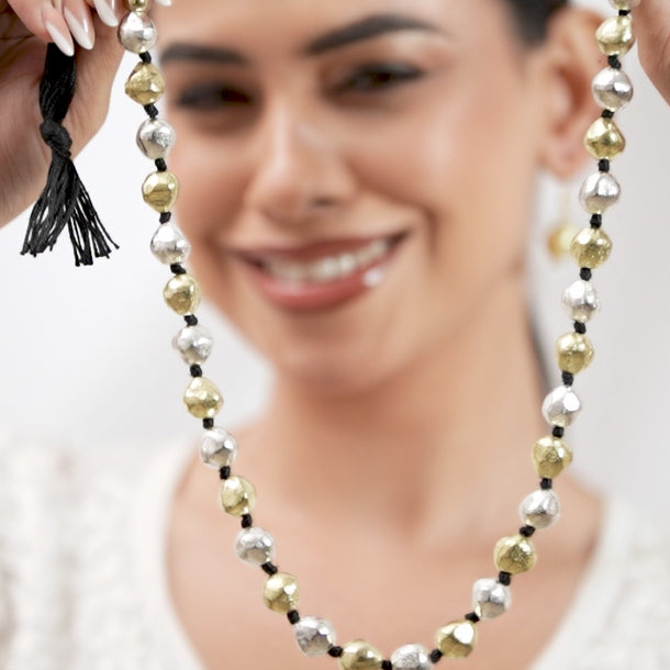 Two Toned Beaded Long Necklace Set