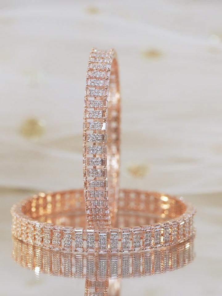 Rubans Set of 2, 22K Rose Gold-Plated Cubic Zirconia Studded Premium Bangles