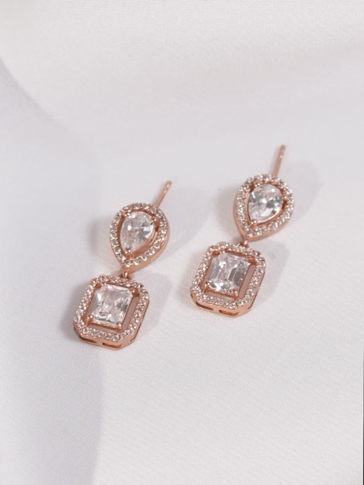 Elegant Squares American Diamond Zirconia Drop Earrings