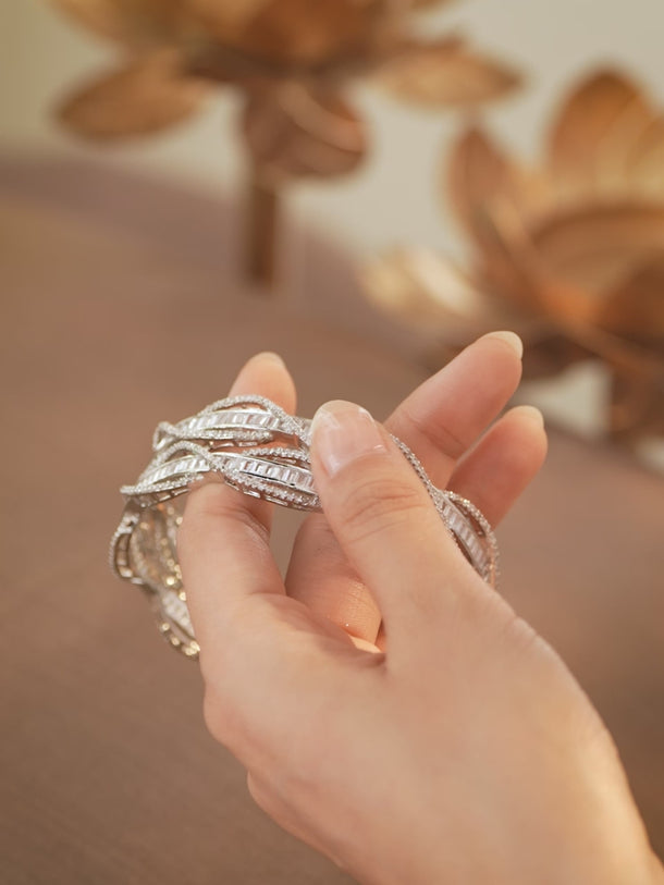 Rubans Set of 2 Rhodium-Plated Cubic Zirconia Studded Twisted Design Premium Bangles