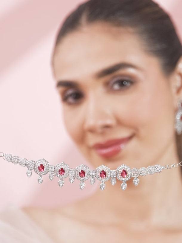 Ruby Studded American Diamond Zirconia Choker Set