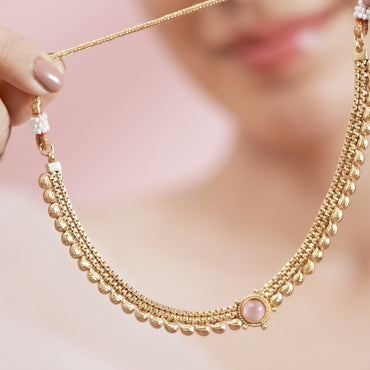 Pink Accented Golden Collar Necklace Set