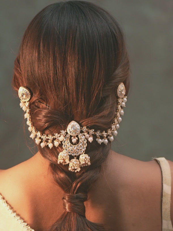 Pearl Meets Kundan Hair Brooch