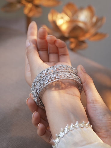 Rubans Set of 2, Rhodium-Plated Cubic Zirconia Studded Premium Handcrafted Bangles
