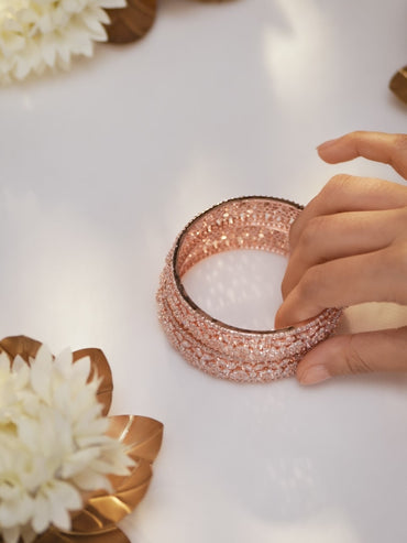 Rubans Set of 2 22K Rose Gold Plated Cubic Zirconia Stone Studded Floral Design Bangles