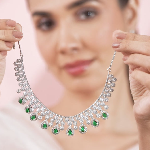 American Diamond Zirconia Green Drop Necklace Set