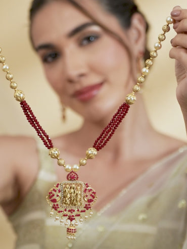 Rubans Gold Plated Maroon Red Necklace Set