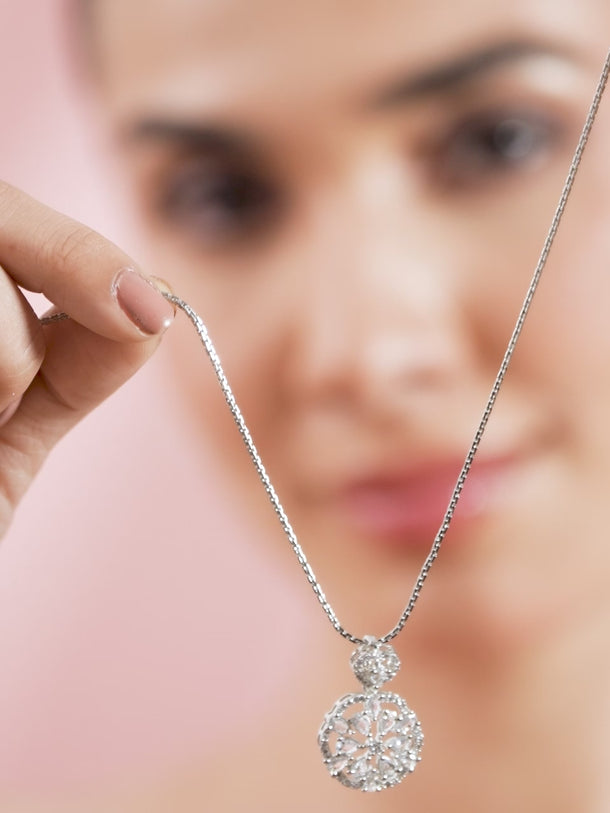 American Diamond Zirconia Floral Pendant Necklace  Set